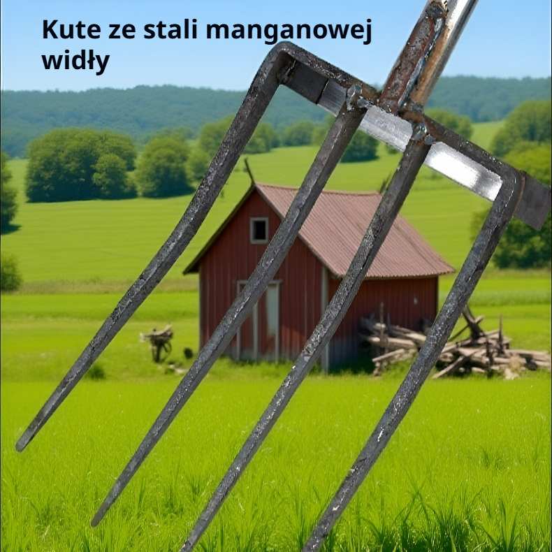 Jednoczęściowe widły ogrodowe z czterema zębami z manganu