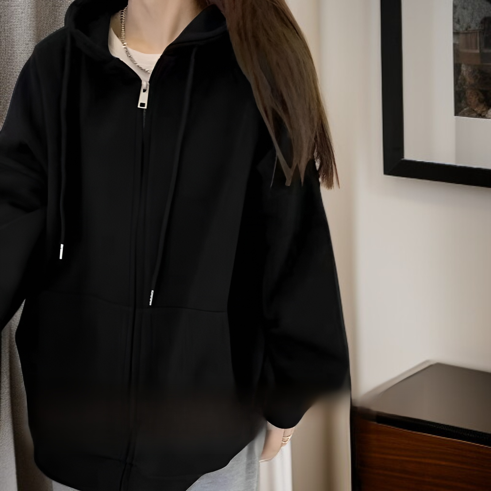 ゆったり グレー ジップアップ スウェットパーカー