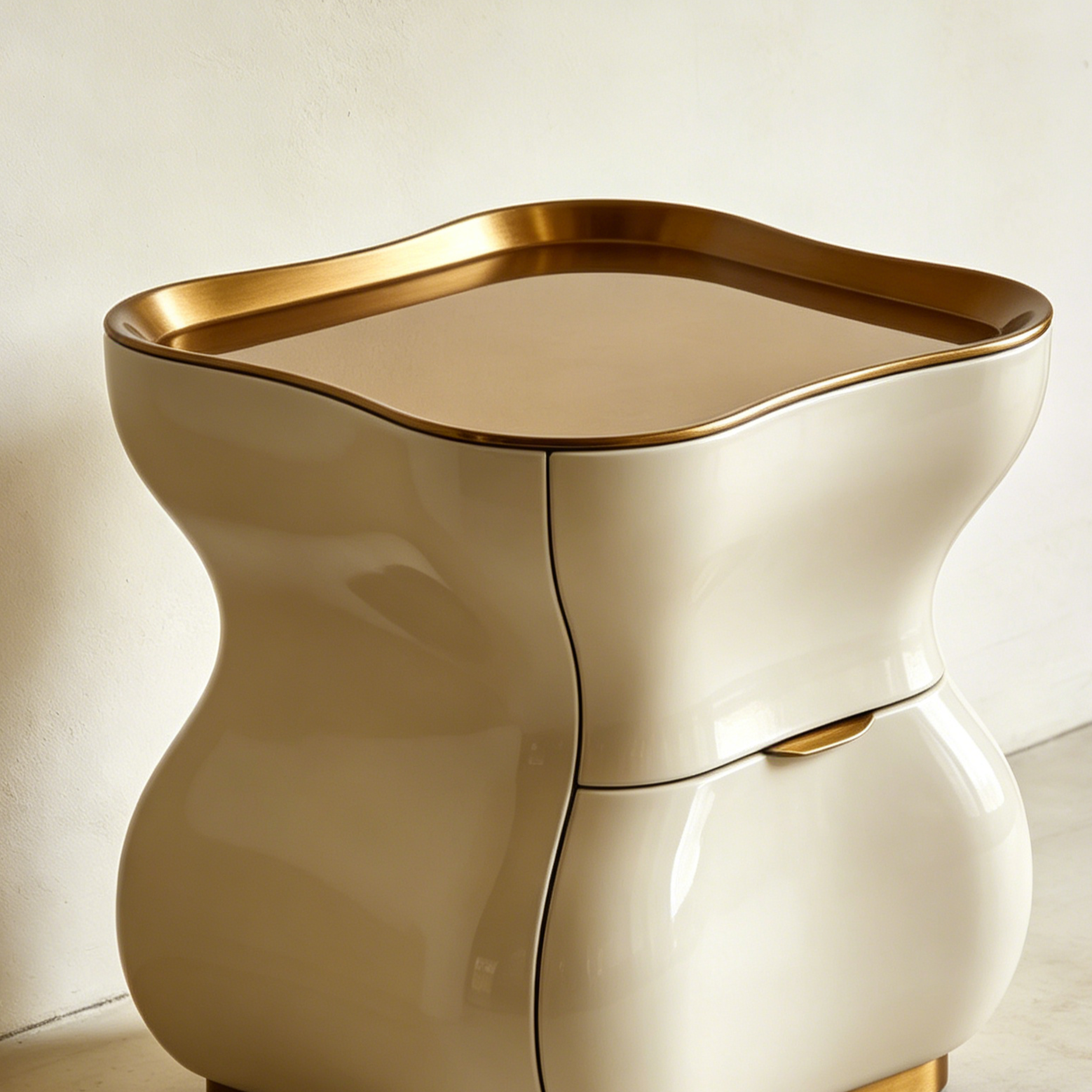 Nachttisch im Creme-Stil mit unregelmäßiger Form