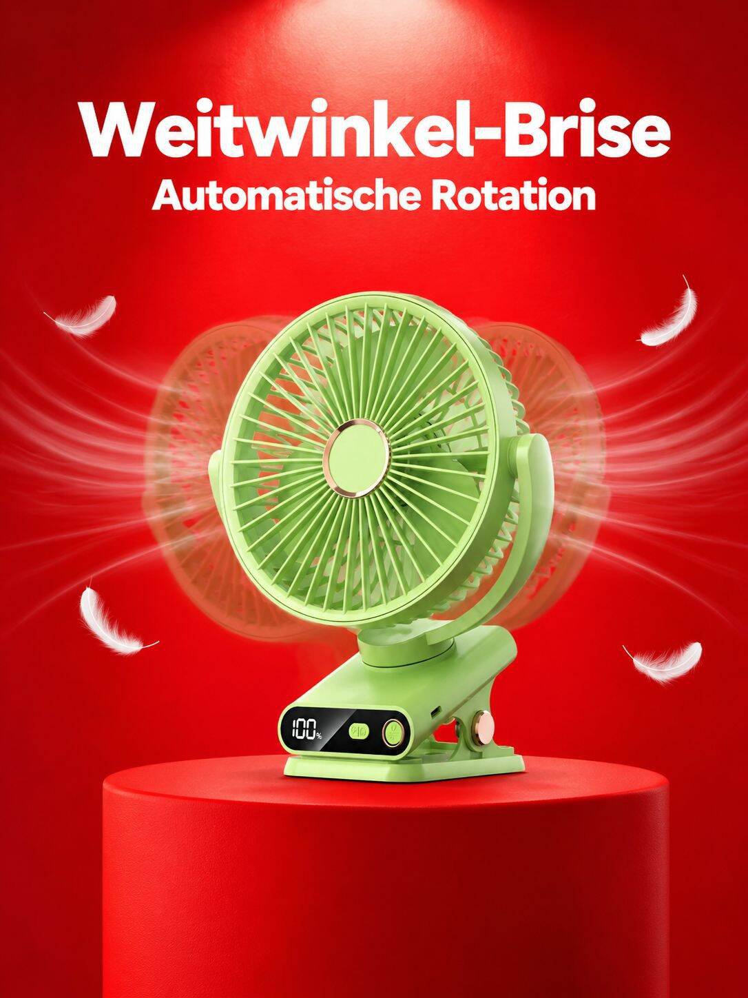 Tischventilator mit Klemme, automatische Oszillation, USB-betrieben