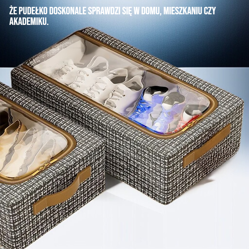 Organizacja butów w przezroczystym pudełku