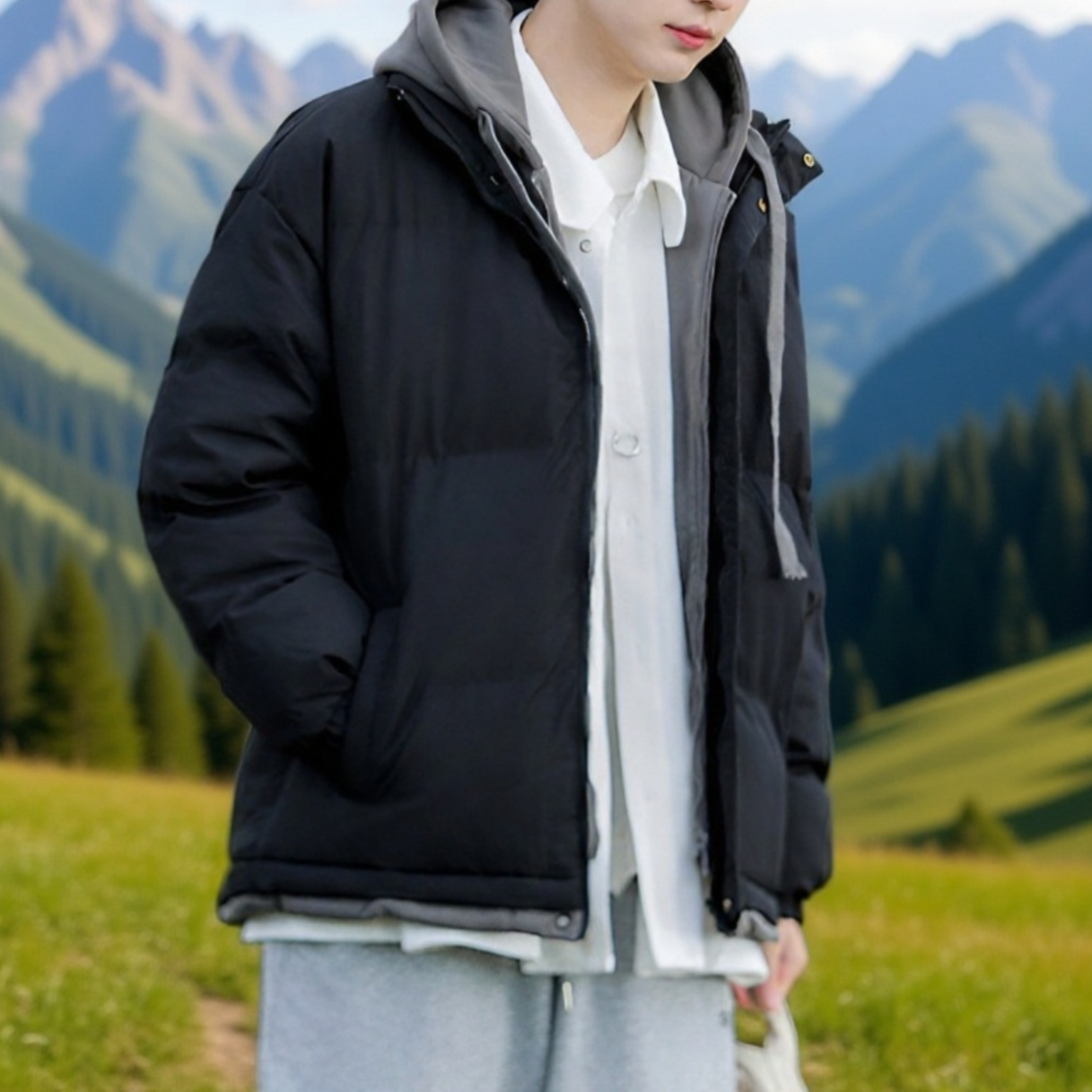 メンズ冬用ゆったりフィット綿入りツーピースコート