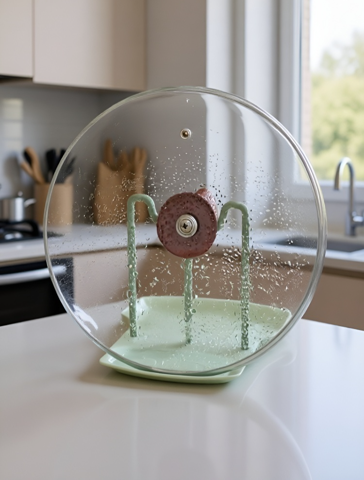 여러 크기의 냄비 뚜껑을 올려놓은 모습