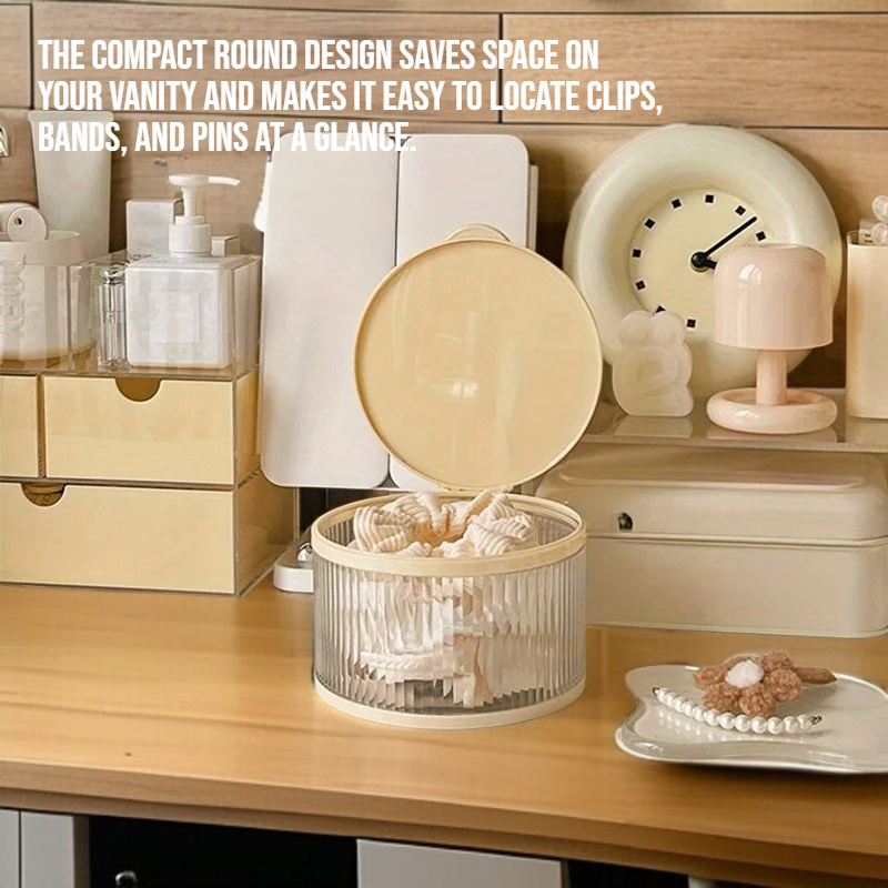 Circular hair accessory storage box with lid