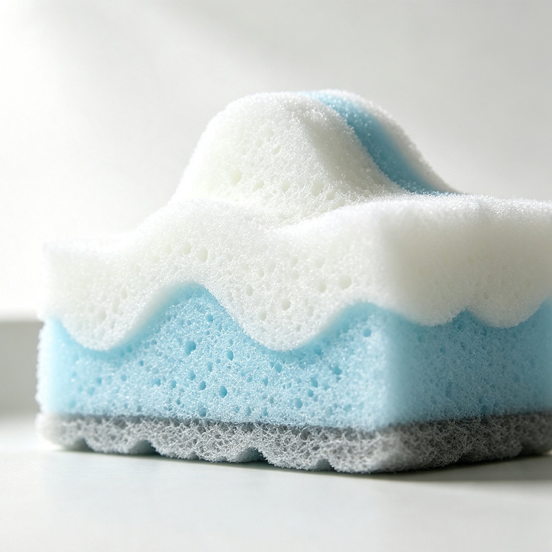 Creative mountain shaped sponge scrubbing a plate