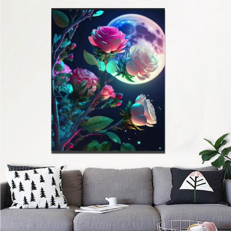 Moonlight Floral Diamond Painting Full Drill Living Room Decor