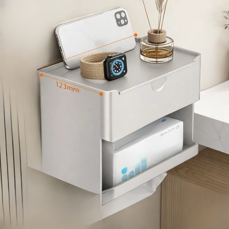 Wasserdichte wandmontierte Taschentuchbox mit Regal, ohne Bohren, für das Badezimmer