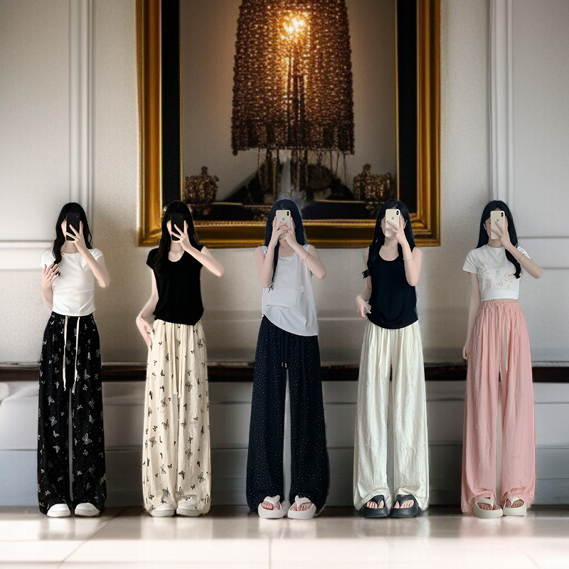 ホワイトバタフライホールヤマモトパンツレディース春秋ハイウエストワイドレッグパンツドレープパンツカジュアルダイヤモンドパンツ小さいサイズホールパンツ夏ワイドレッグパンツ