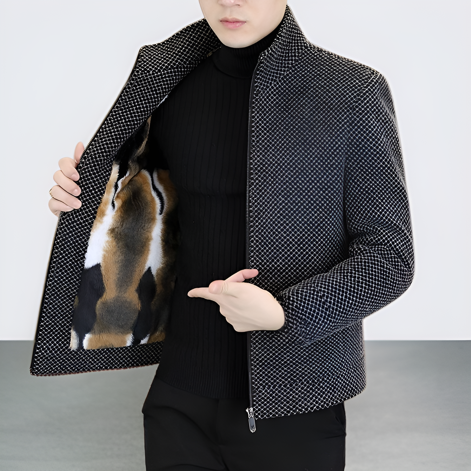 Men's collar and plush jacket