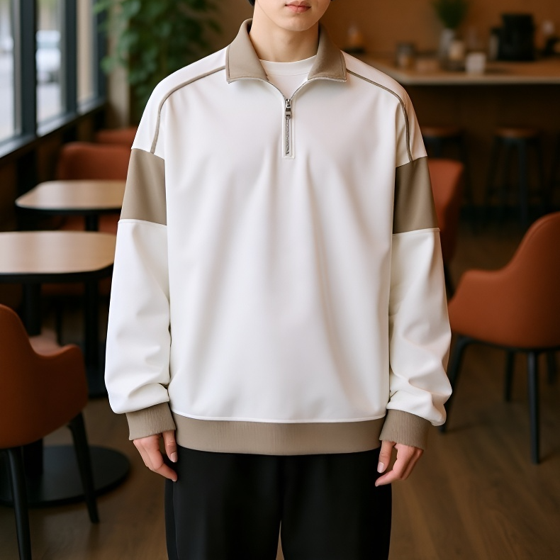 Detailansicht Zipper und Schulterpartie am Sweatshirt