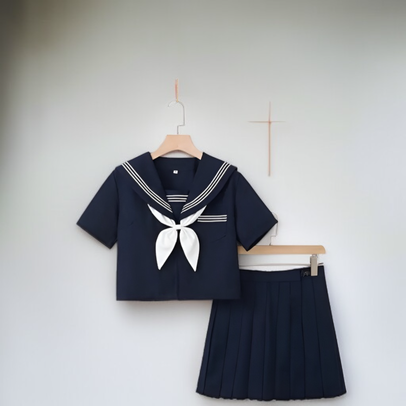 JK制服をアレンジしたネイビー風カレッジミニスカートセット