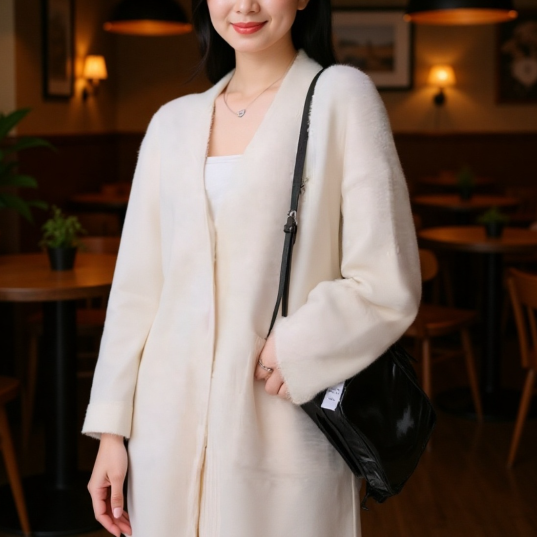 柔らかいフェイクミンクカーディガンの質感