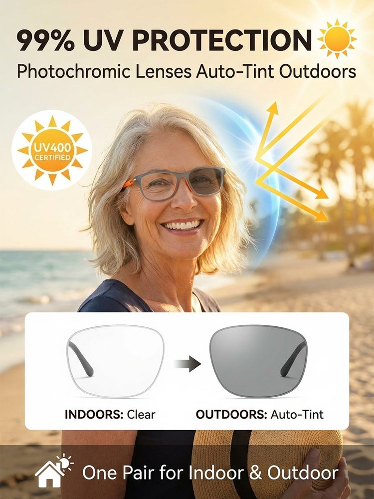 ✨Photochromic multifocal reading glasses(Indestructible / Smart Zoom / No Dizziness)