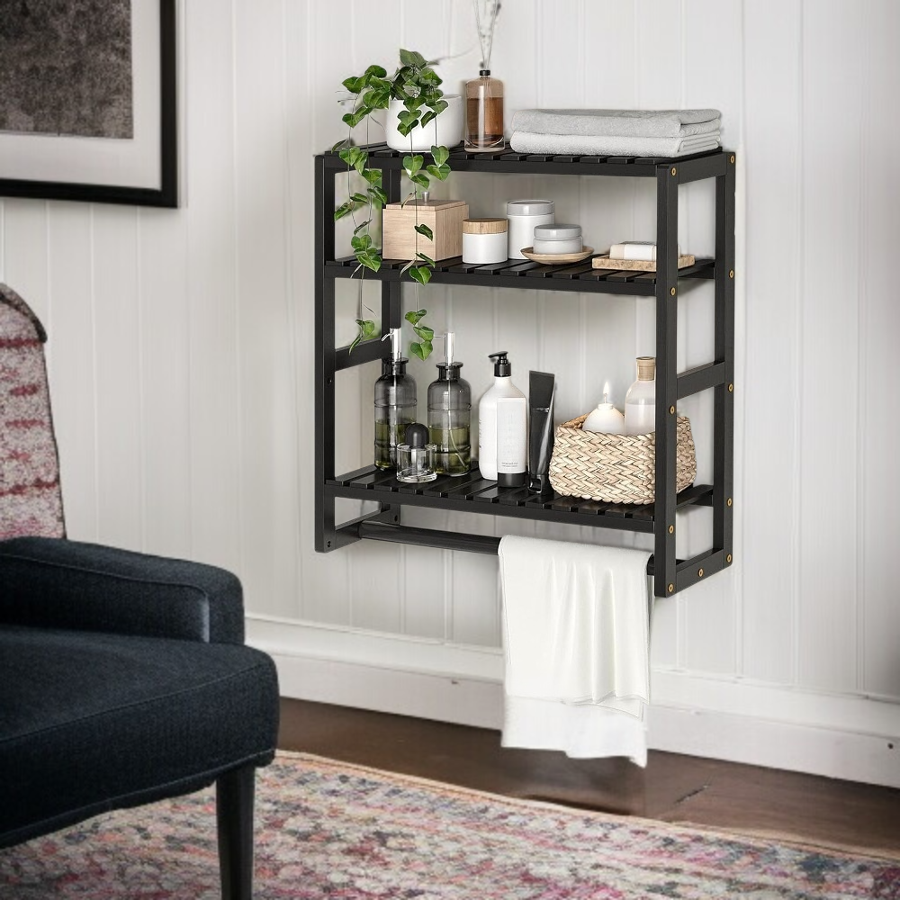 Wandmontiertes Aufbewahrungsregal aus Massivholz, geeignet für Bad, Wohnheim und Küchengewürze