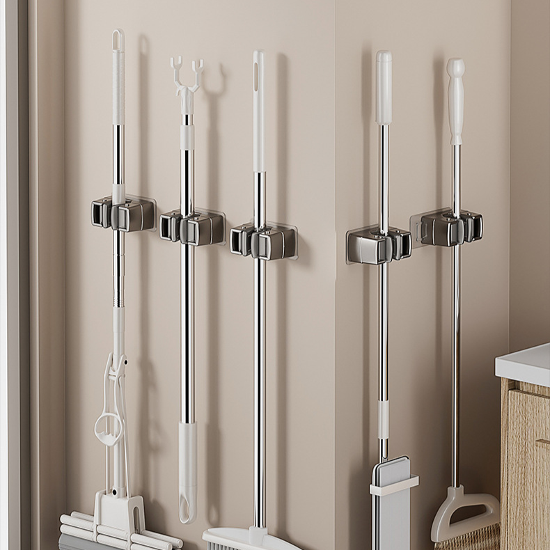 Soporte multifuncional para mopa sin necesidad de taladrar