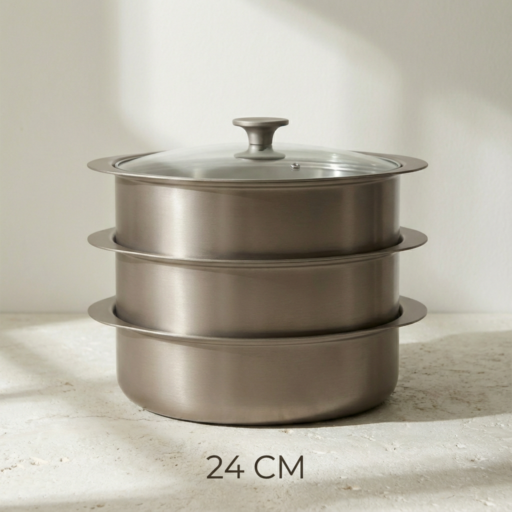 หม้อนึ่งสามชั้น (พร้อมฝาแก้วใส)