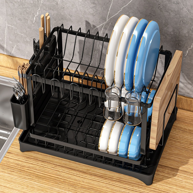  Double-layer Bowl Water Draining Rack Kitchen Storage Shelf