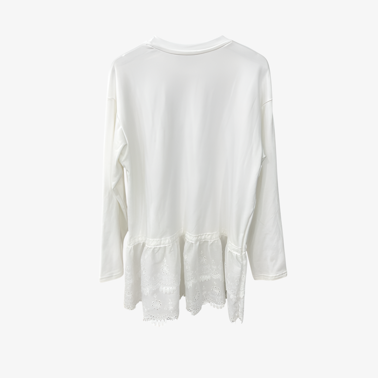 冬用レースヘムゆったり長袖Tシャツ レディース デロン素材スリム見せトップス
