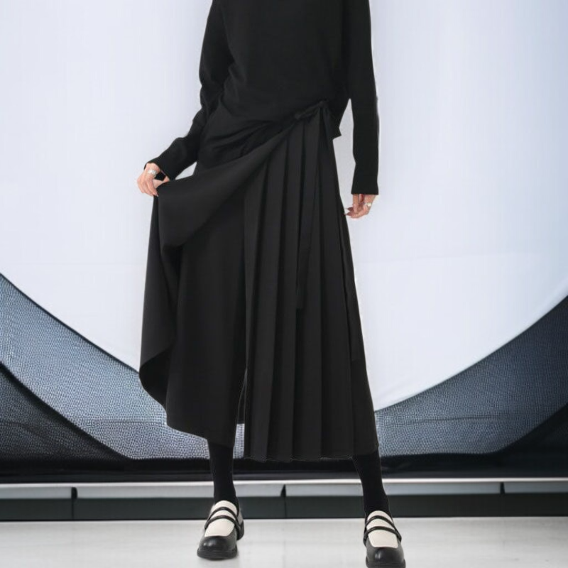 レディースサマーカジュアルパンツドレープワイドレッグパンツ女性イレギュラーセブンパンツパンツスカート