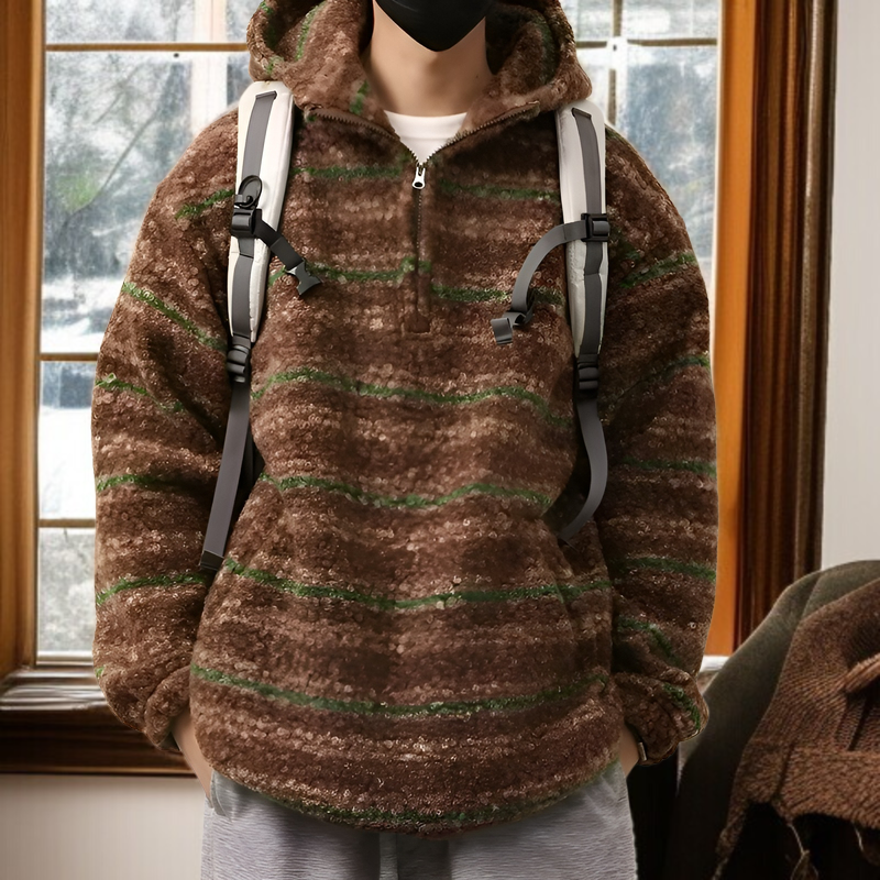 2026年春夏新作 メンズ トレンドのストライプ柄ルーズウールコートとレトロルーズニット