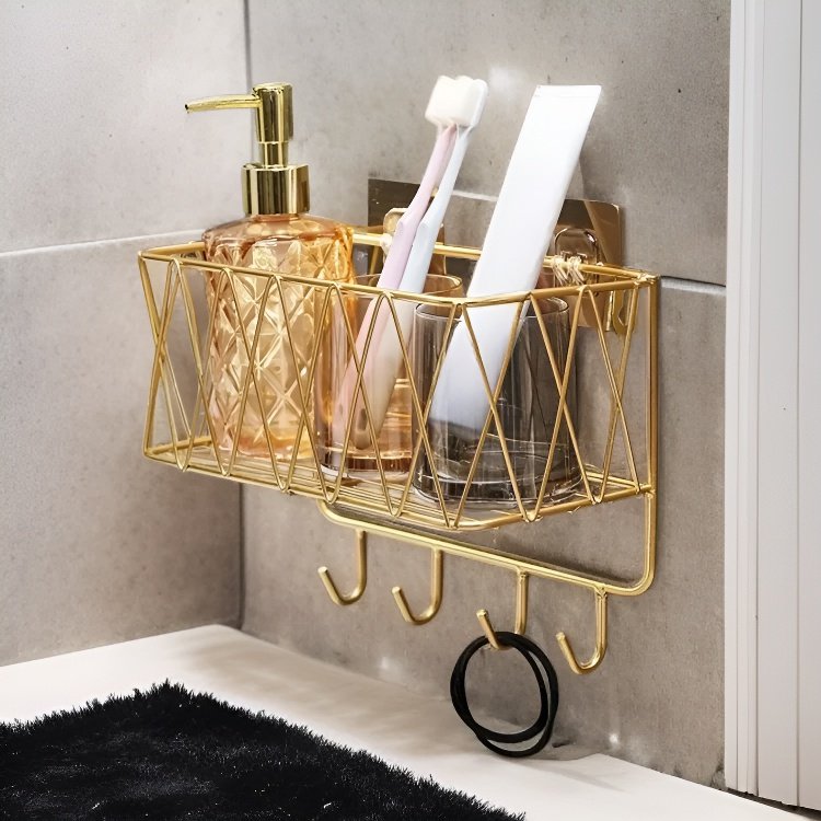Repisa multifuncional de pared para baño, colgador de cosméticos