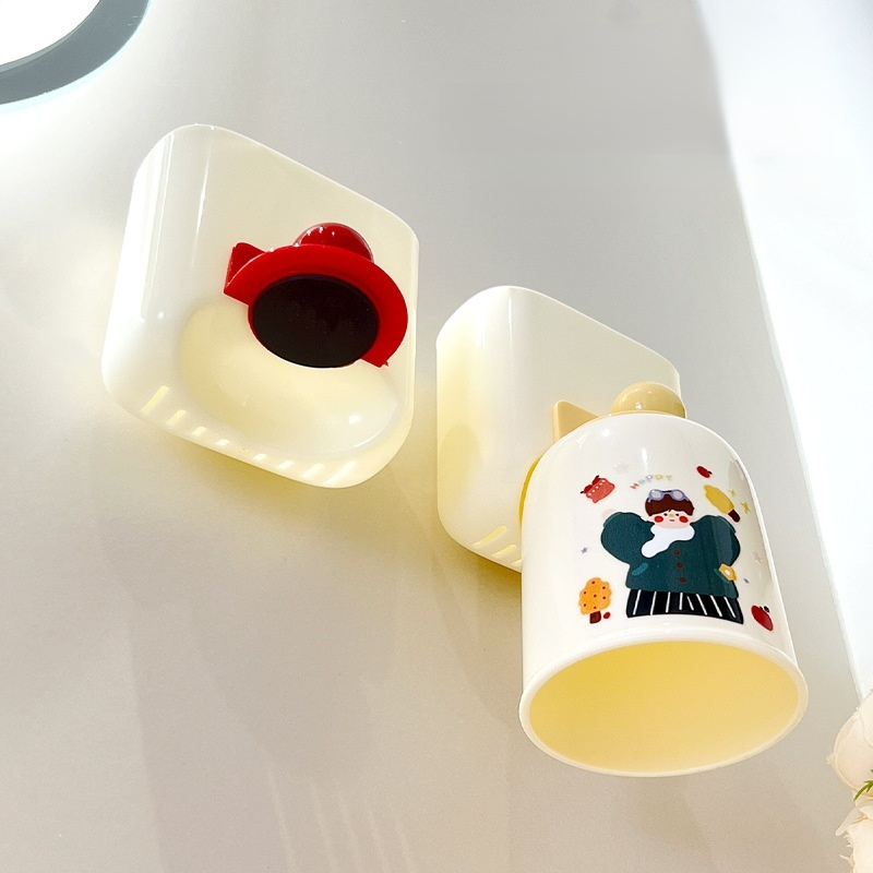 Non perforated magnetic suction inverted drain toothbrush cup storage rack