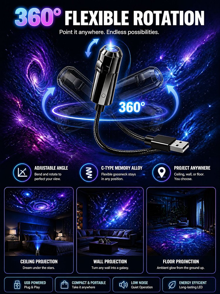 [Switch to a Starry Sky with a Single Click] Portable Starry Sky Projector