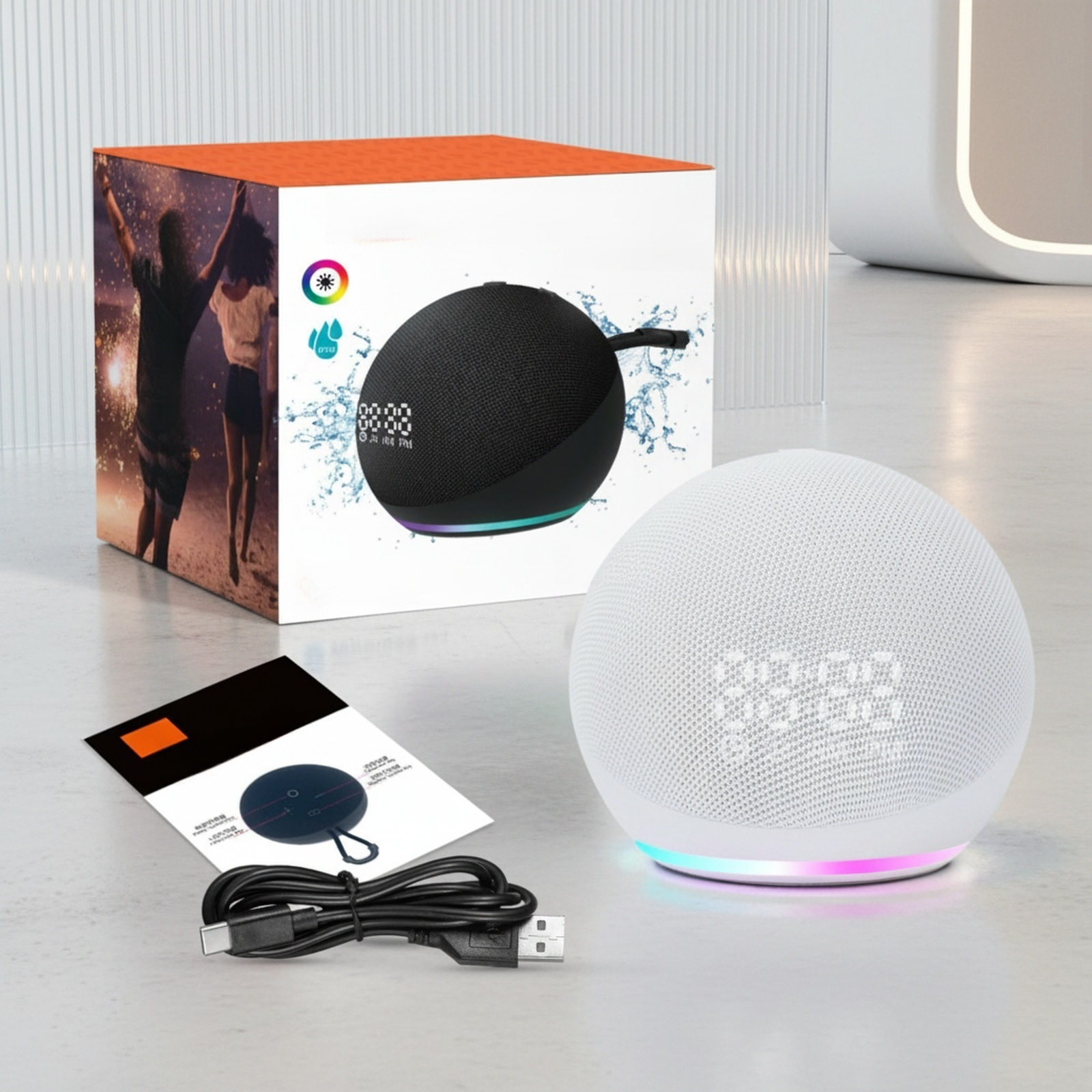 Tragbarer Mini-Bluetooth-Lautsprecher mit Uhr und Desktop-Design