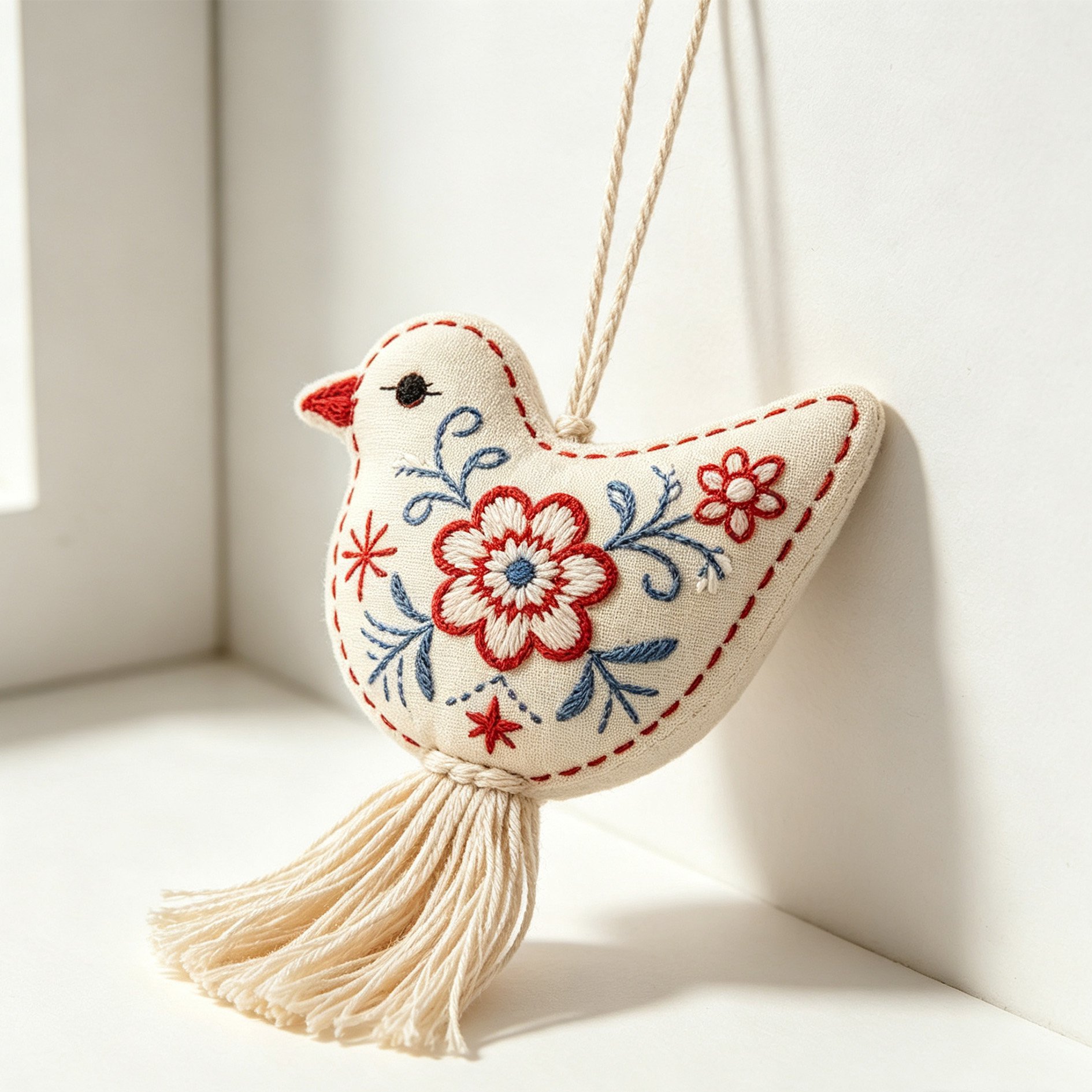 Bird motif fabric sachet for closet and drawer freshness