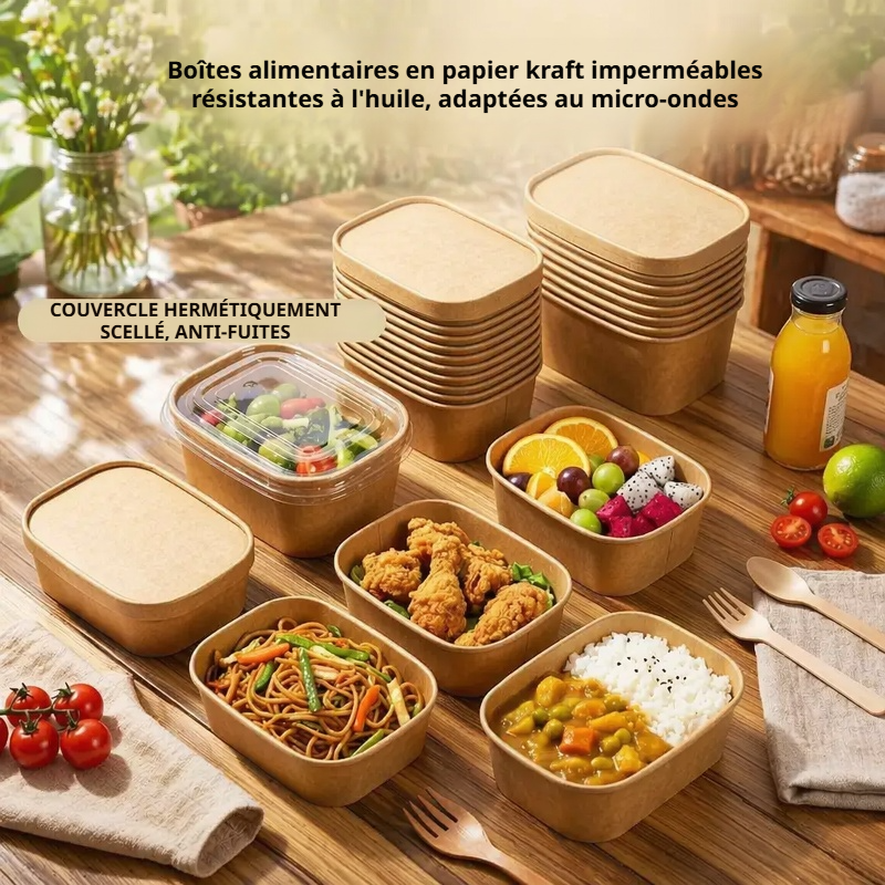 Boîte à lunch jetable en papier kraft pour salade et repas à emporter