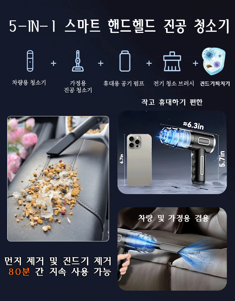 차량용 고출력 무선 핸드헬드 청소기
