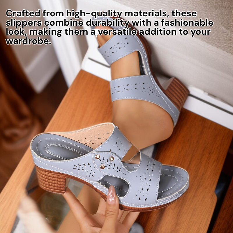 Women's Plus Size Hollow Out Chunky Heel Round Toe Slippers