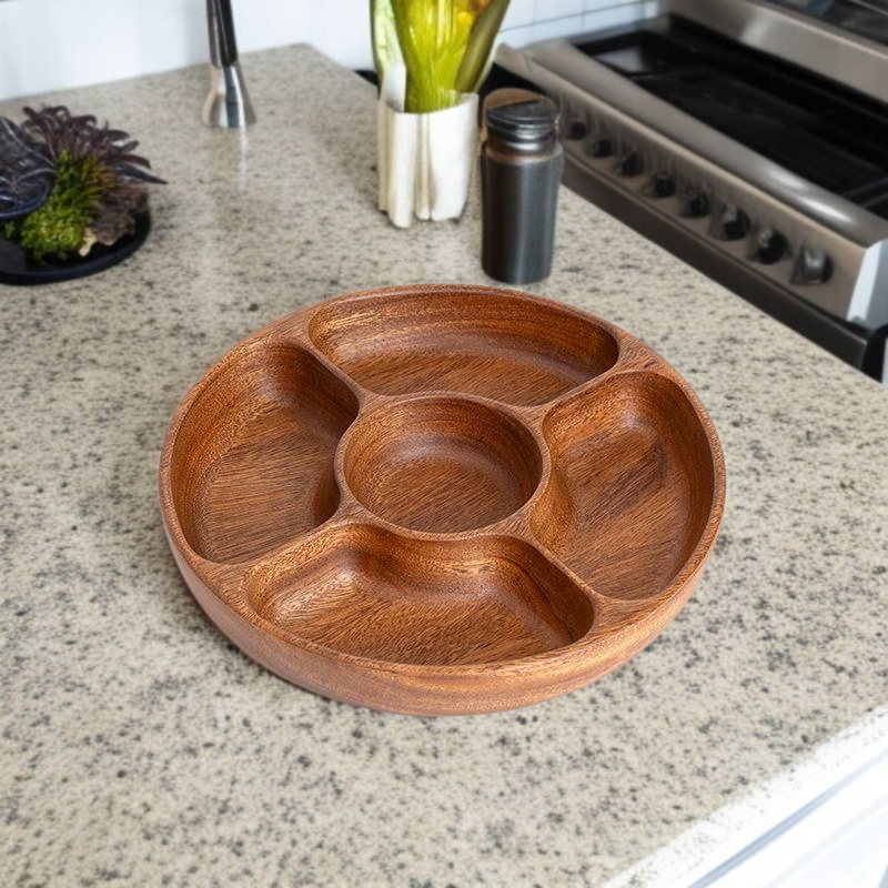 Walnut fruit plate solid wood round salad bowl plate dinner plate household fruit plate wooden tray