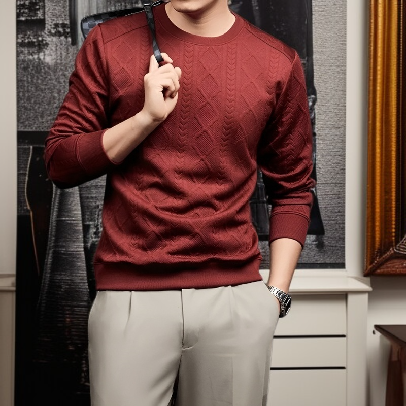 비즈니스맨 니트 긴팔 라운드넥 실타래 세련되고 모던 이너 니트 상의 꽃무늬 비즈니스맨 니트