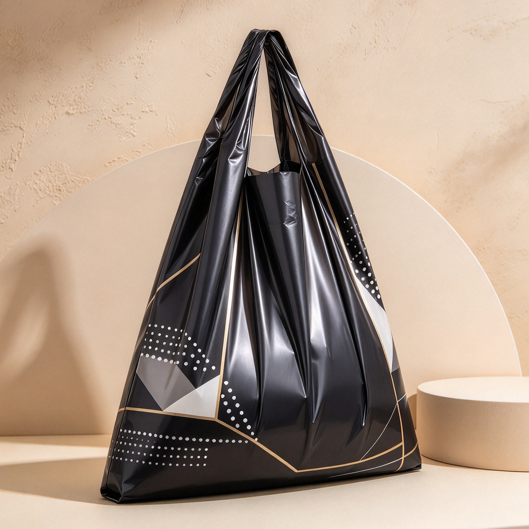 Black and Gold Geometric-Patterned Trash Bags with Handles (500 count)