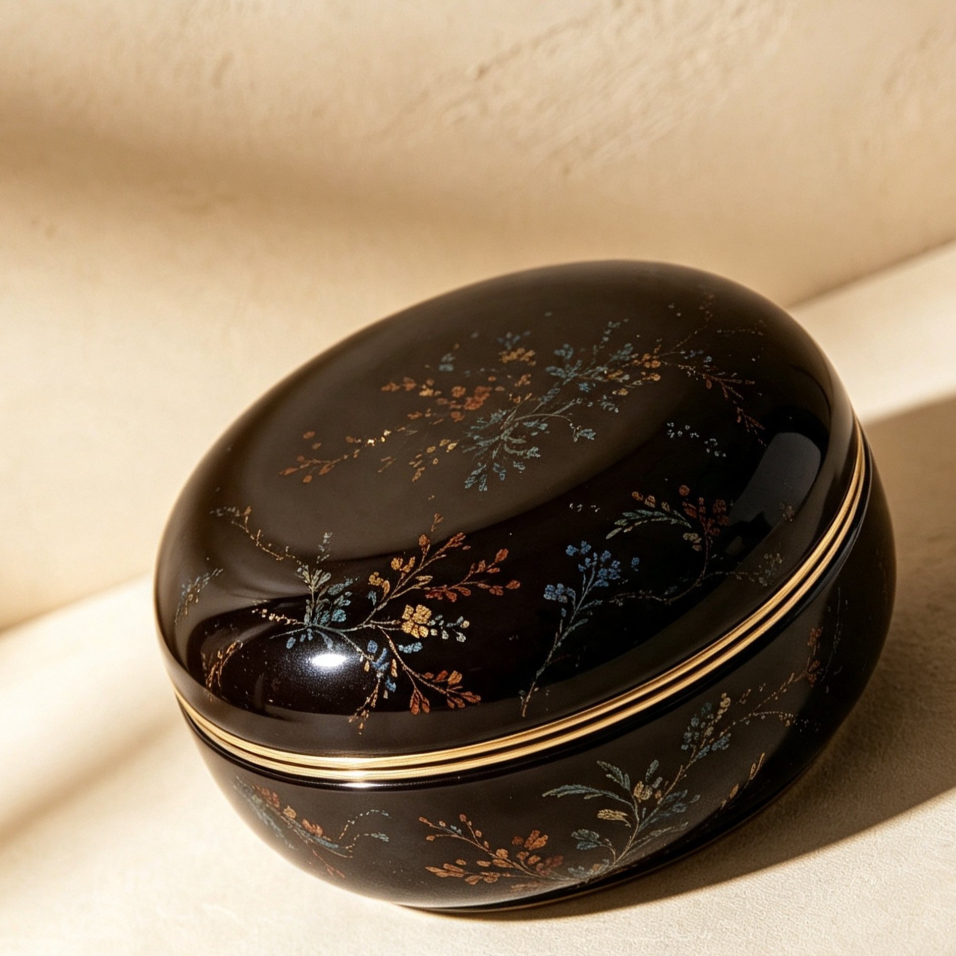 Lacquerware painted jewelry box (2 pieces)