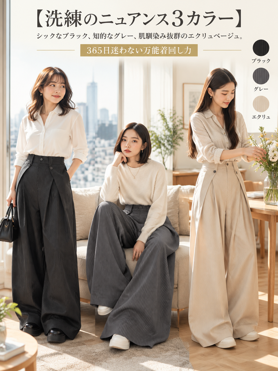 ストライプ柄ハイウエストワイドパンツ [품절임박] 입어보고 불만족 시 100% 무조건 환불 보장