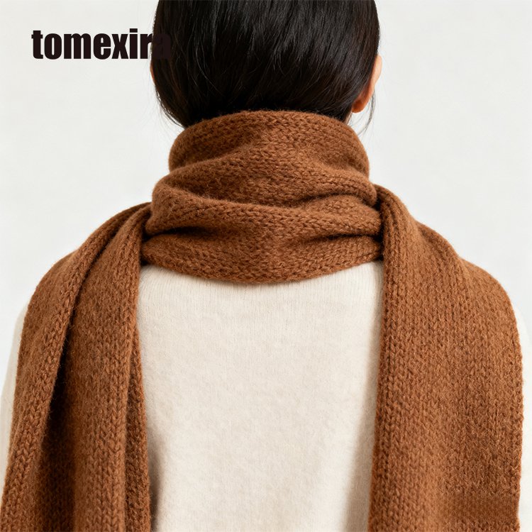 Dámský hnědý korejský šátek ze směsi vlny detail