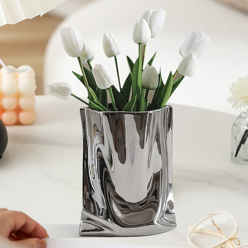 Silver Faux Flower Vase Decoration