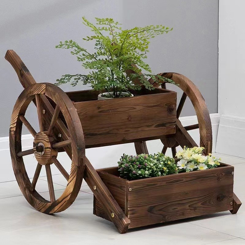 Solid Wood Flower Cart, Decorative Trolley for Balcony