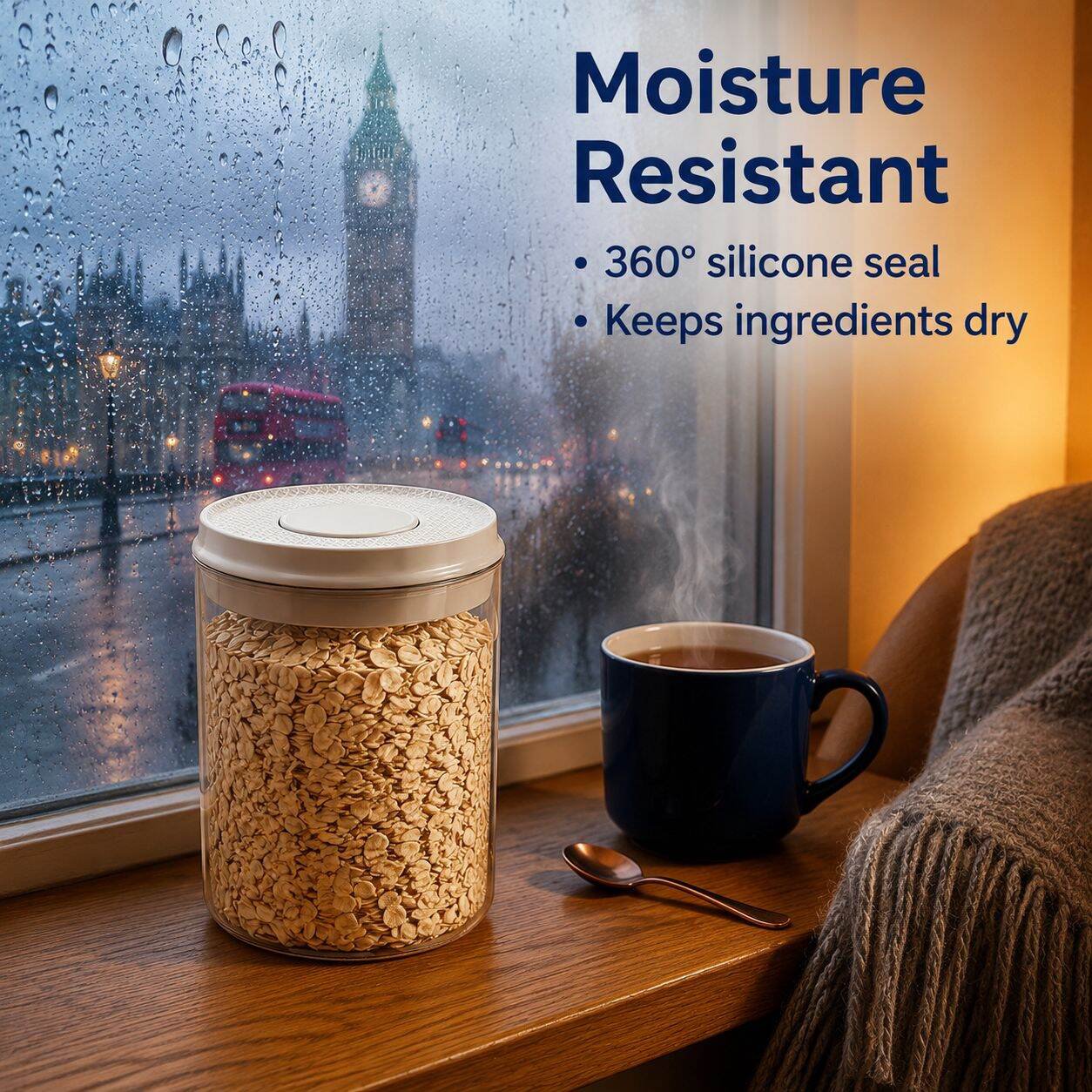 Grain Storage Container Airtight Press-Type Transparent Kitchen Box