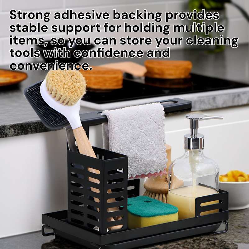 Kitchen No-Punch Storage Shelf Drainer Rack Sponge Dishcloth Towel Holder