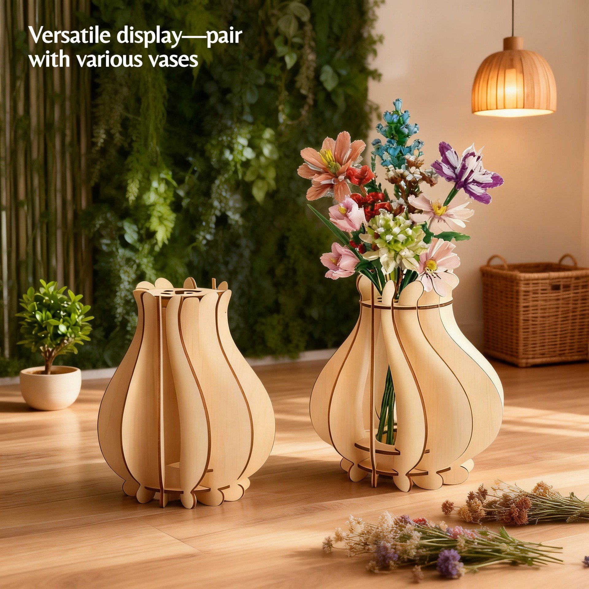 Wooden Flower Vase Stand Home Decoration Ornament