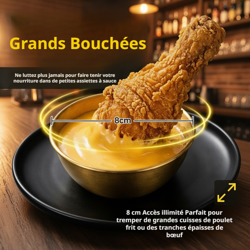 Bol à assaisonnement rond en acier inoxydable, mini bol à sauce soja