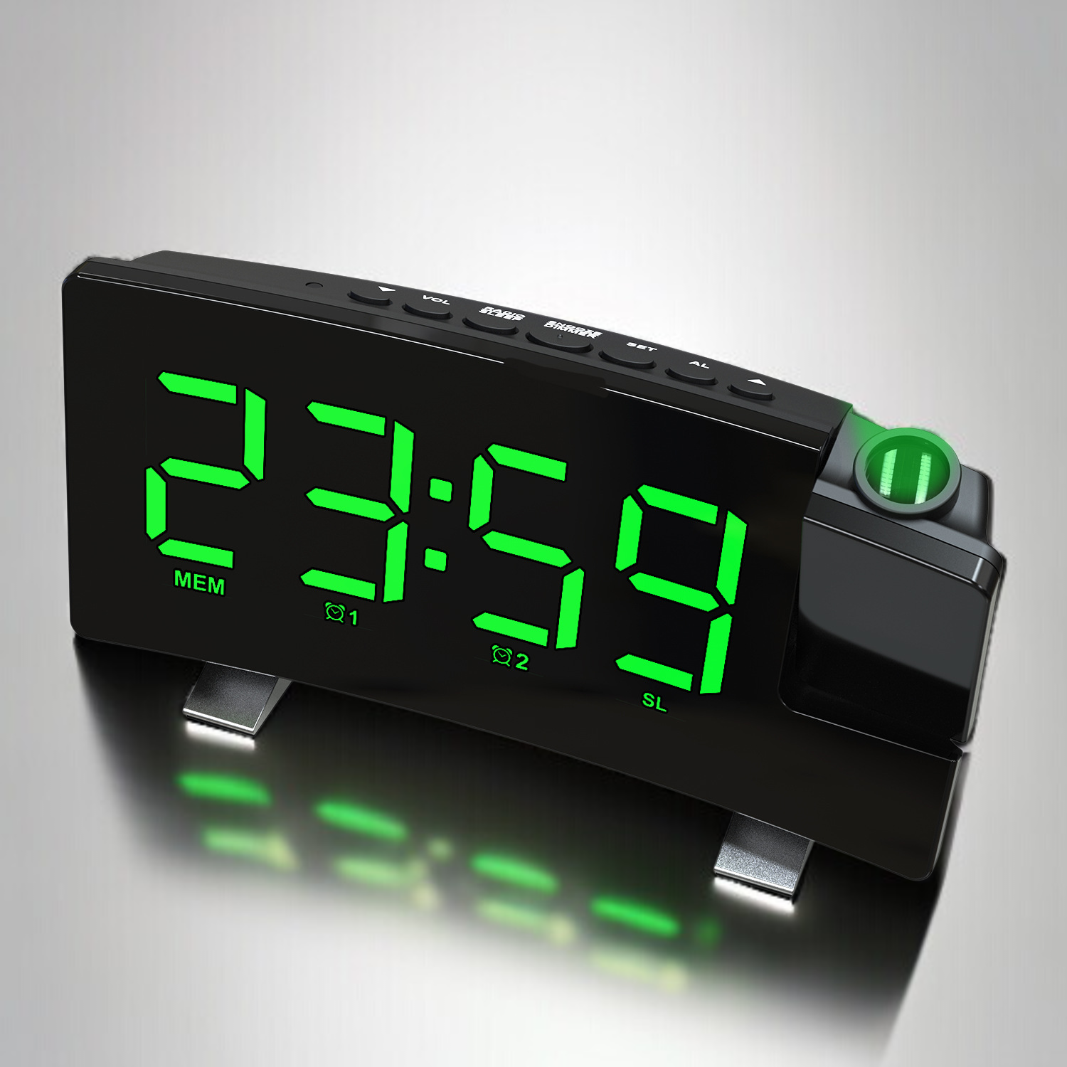 新しいラジオ目覚まし時計 USB充電式常時投影時計 曲面大画面時計