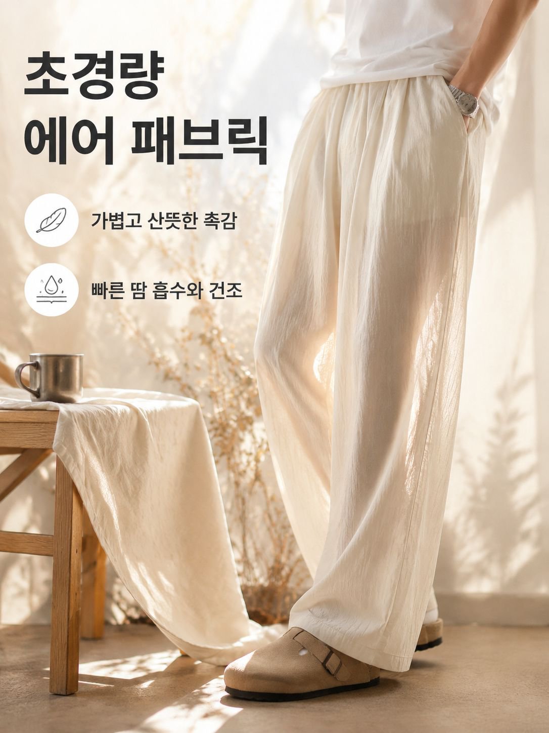 통기성 좋은 린넨 코튼 남성 팬츠 소재