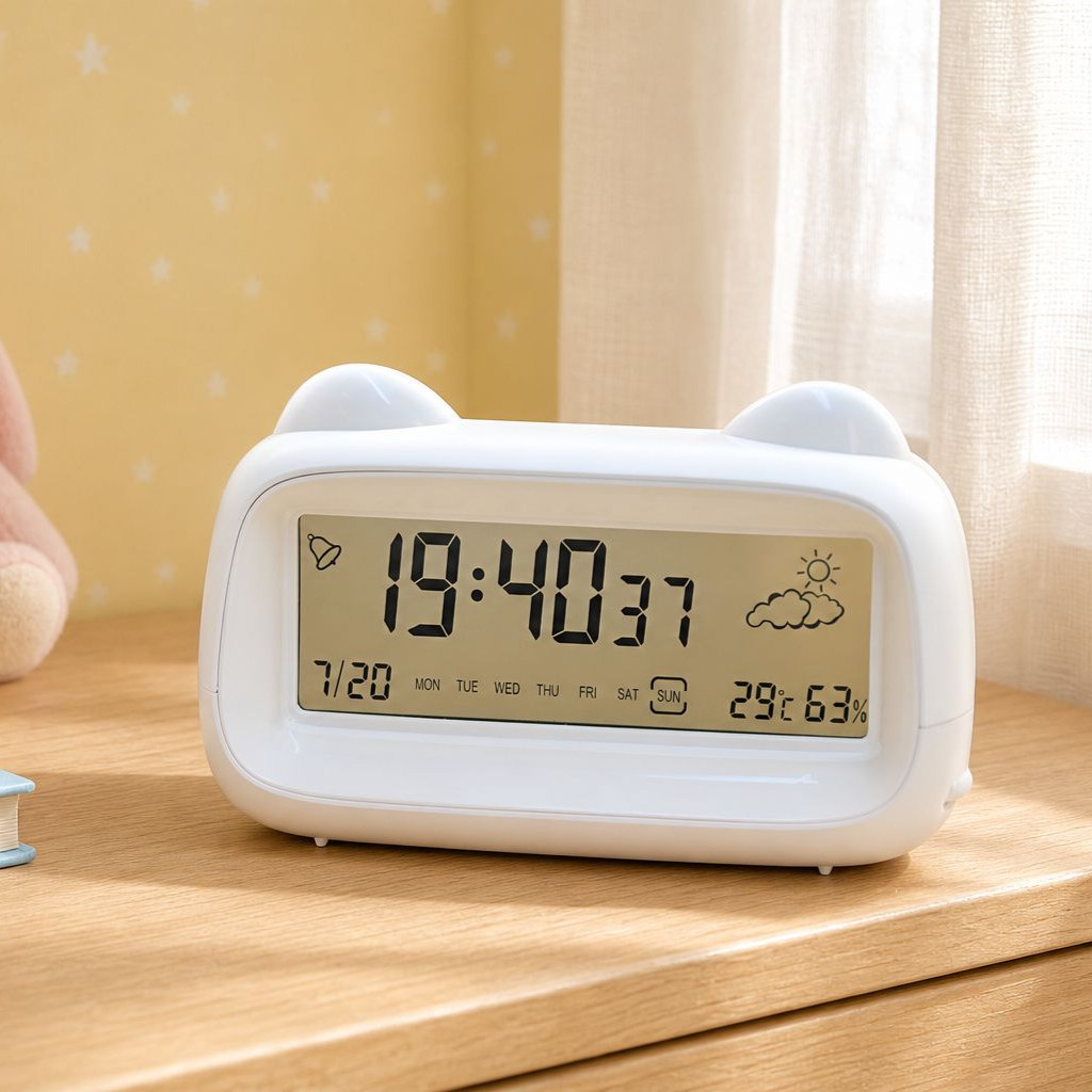 Rechargeable Cute Cat Alarm Clock for Kids with Luminous and Snooze