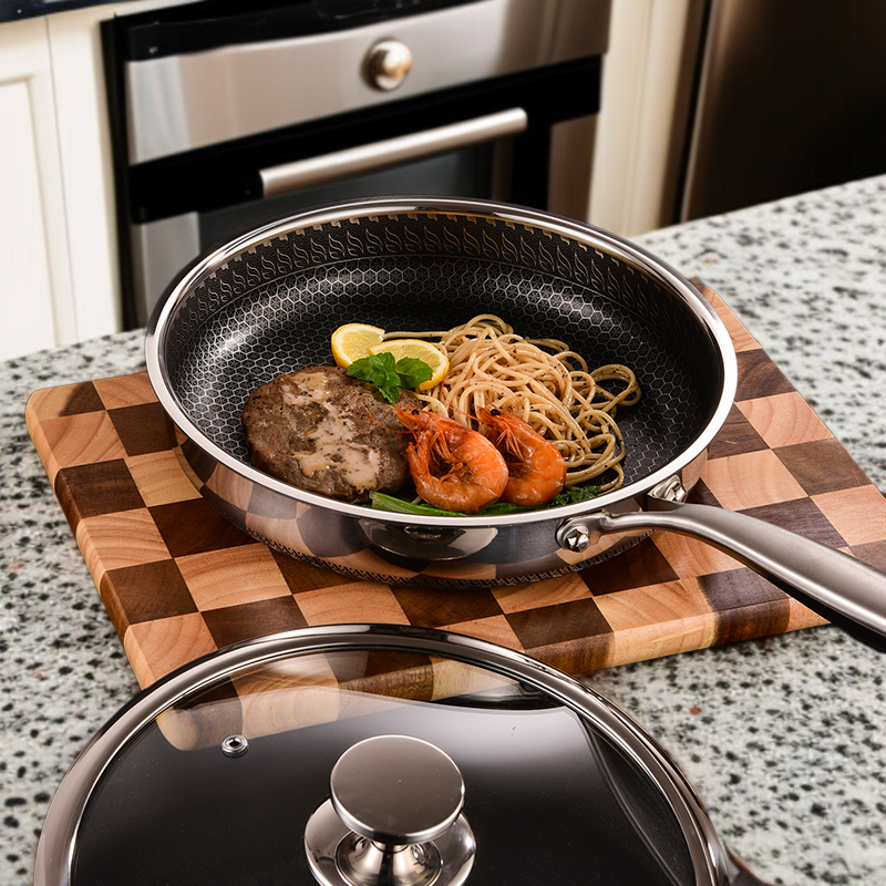 304 Stainless Steel Honeycomb Non-Stick Cookware Set with Lid for Kitchen Use