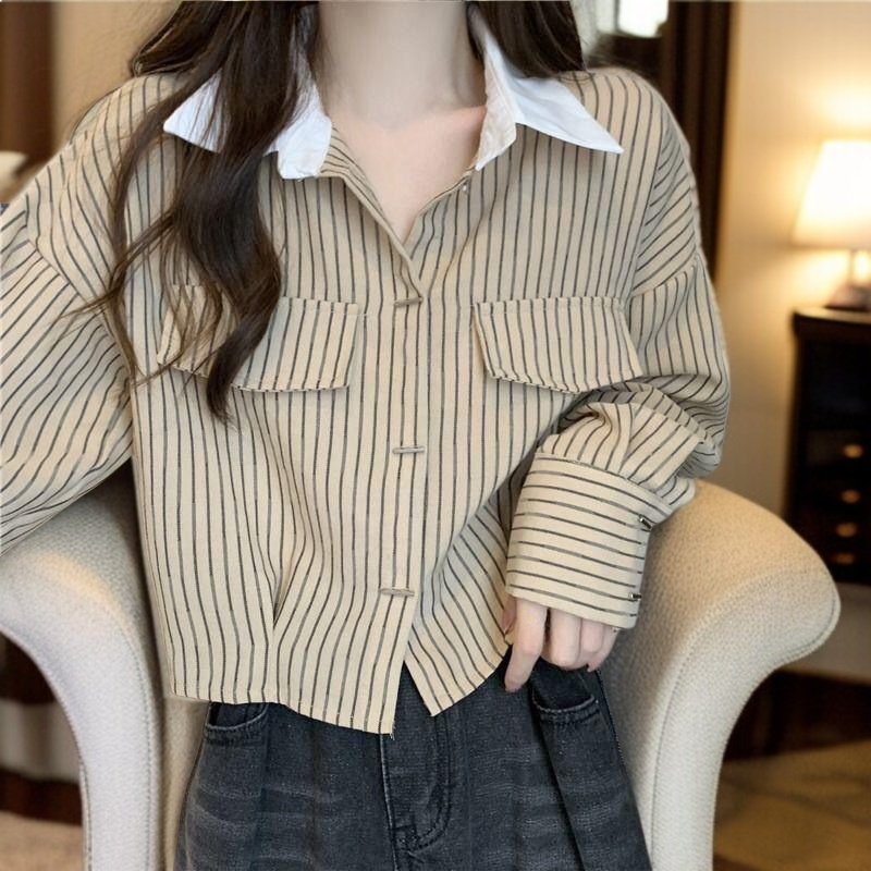 レディースストライプ長袖シャツ