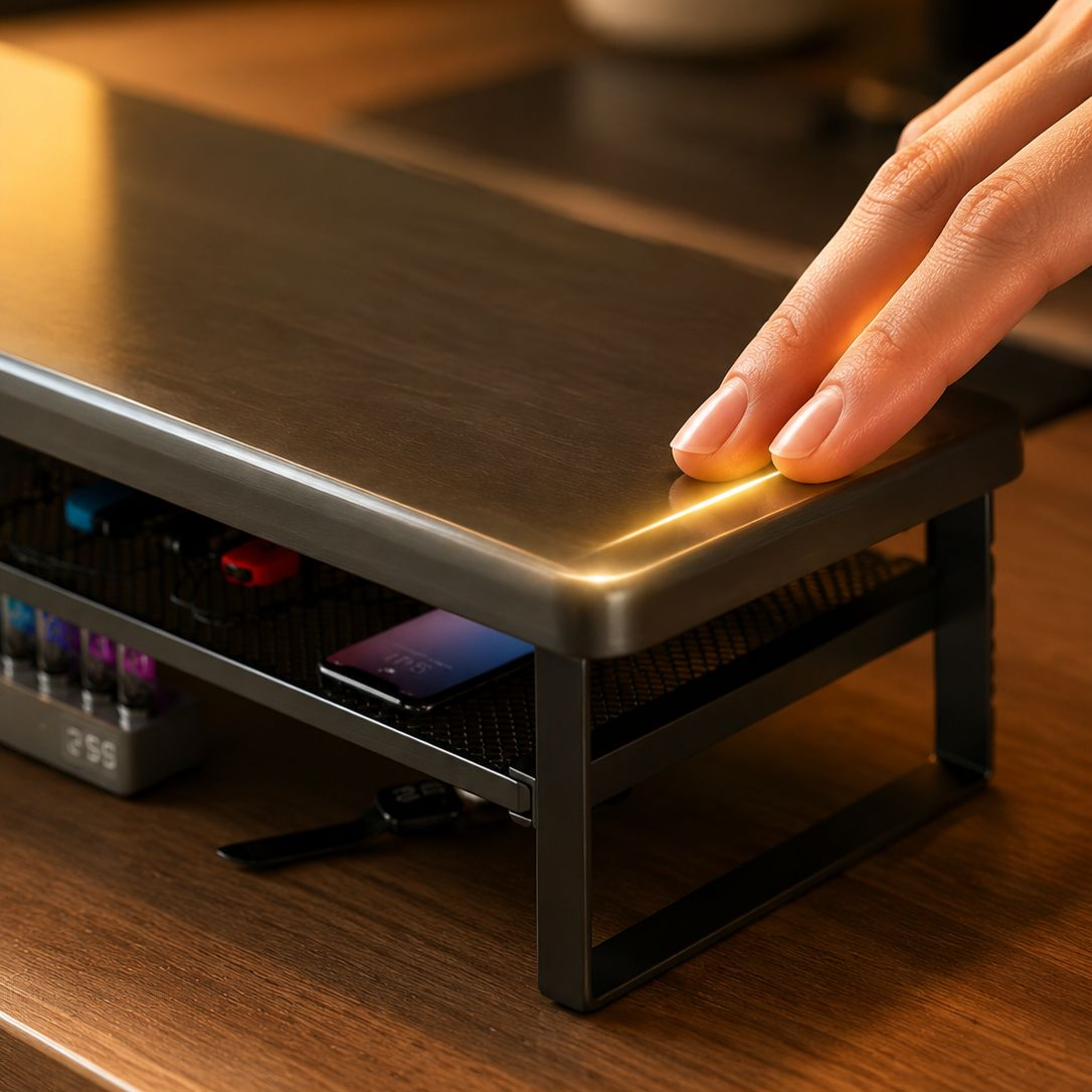 50/70/100 cm breiter Monitorständer mit Schublade, doppelstöckig, verschiebbares Tastaturfach